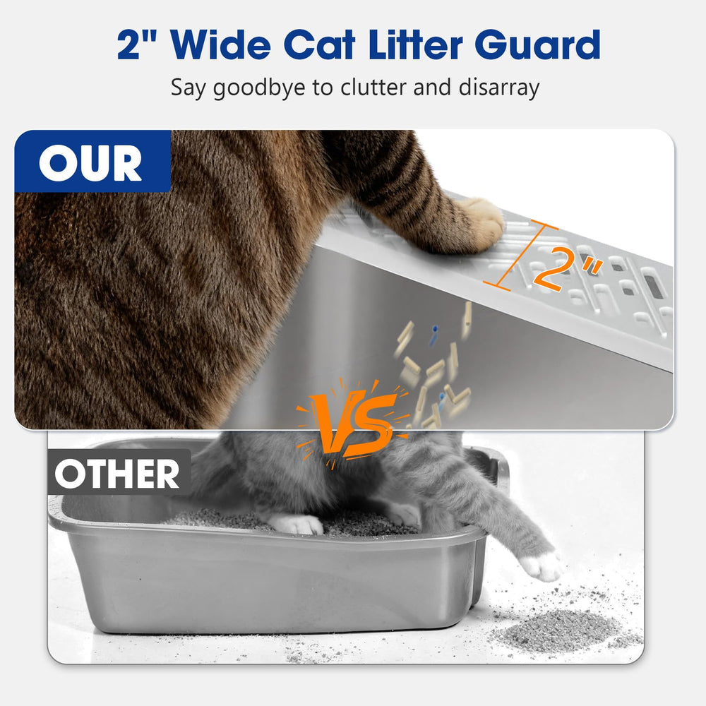 AKAOLA stainless steel litter box with lid closed, high sides for privacy.