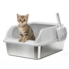 AKAOLA stainless steel litter box with lid, easy entry for kittens.