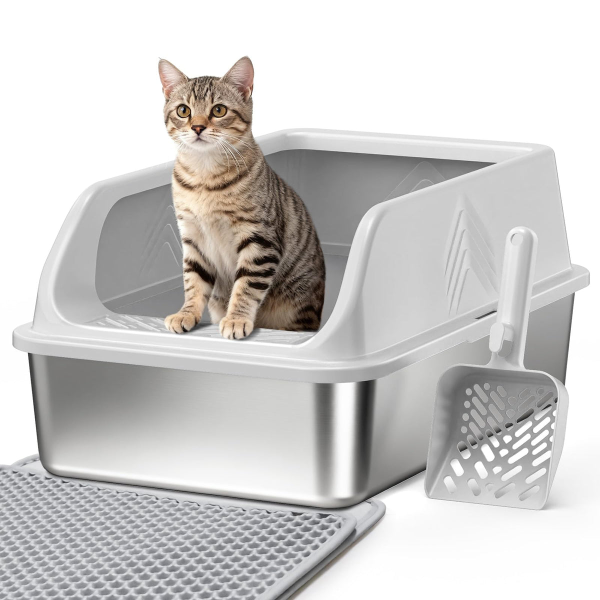 AKAOLA stainless steel litter box with lid XL for big cats and cleaner homes