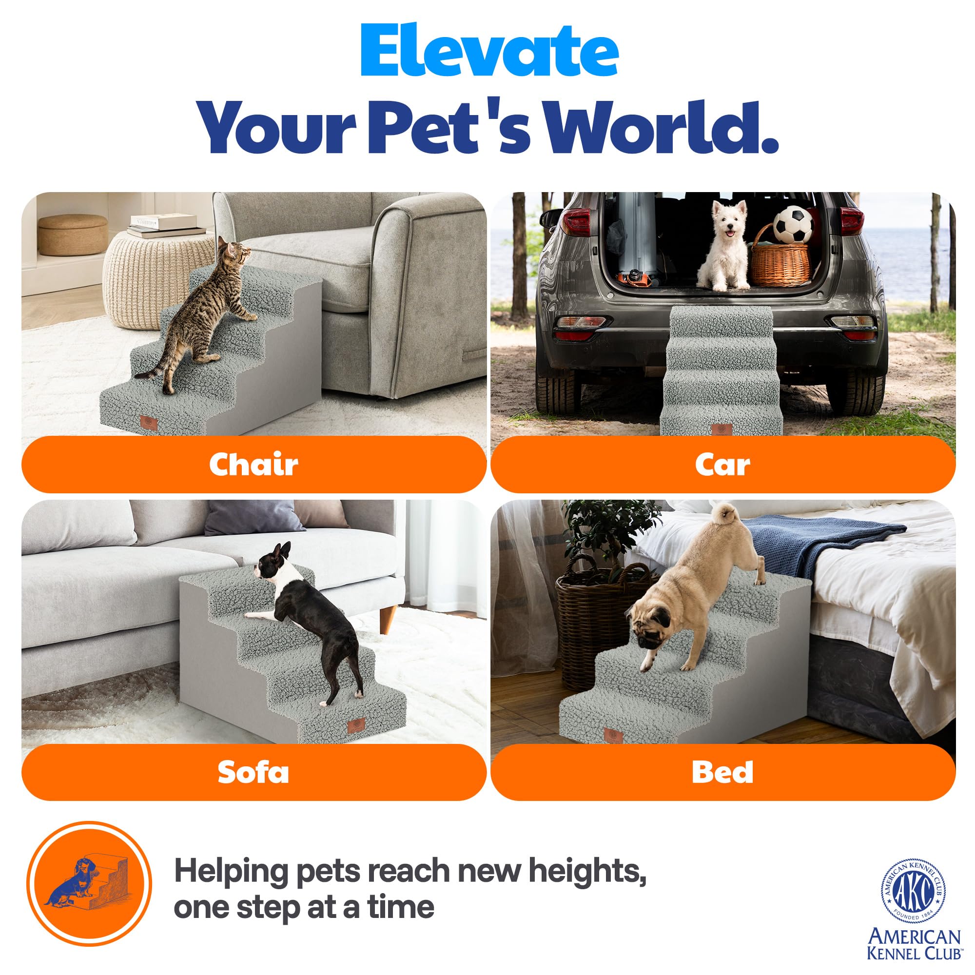AKC 4-Step Pet Stairs supports up to 50 lbs for small pets.