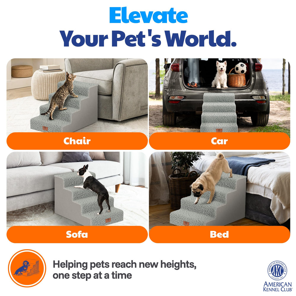 AKC 4-Step Pet Stairs supports up to 50 lbs for small pets.