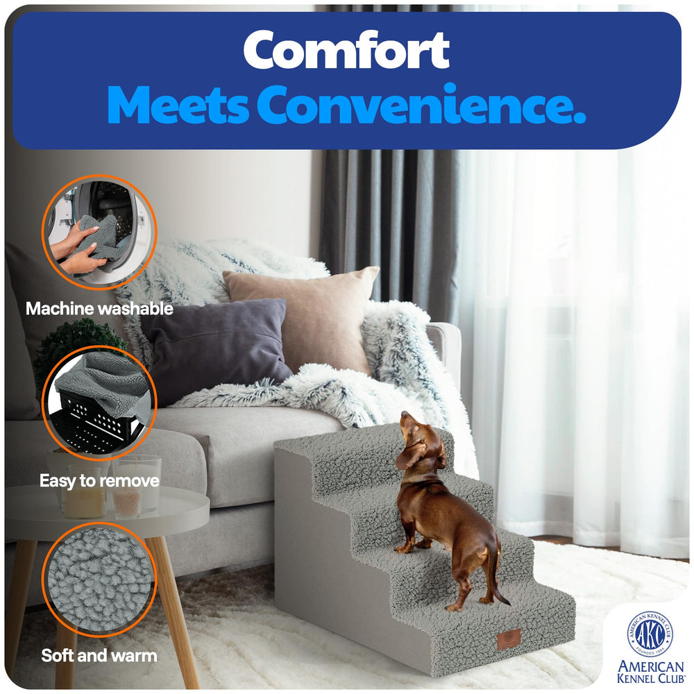 AKC 4-Step Pet Stairs non-slip surface supports confident climbing.