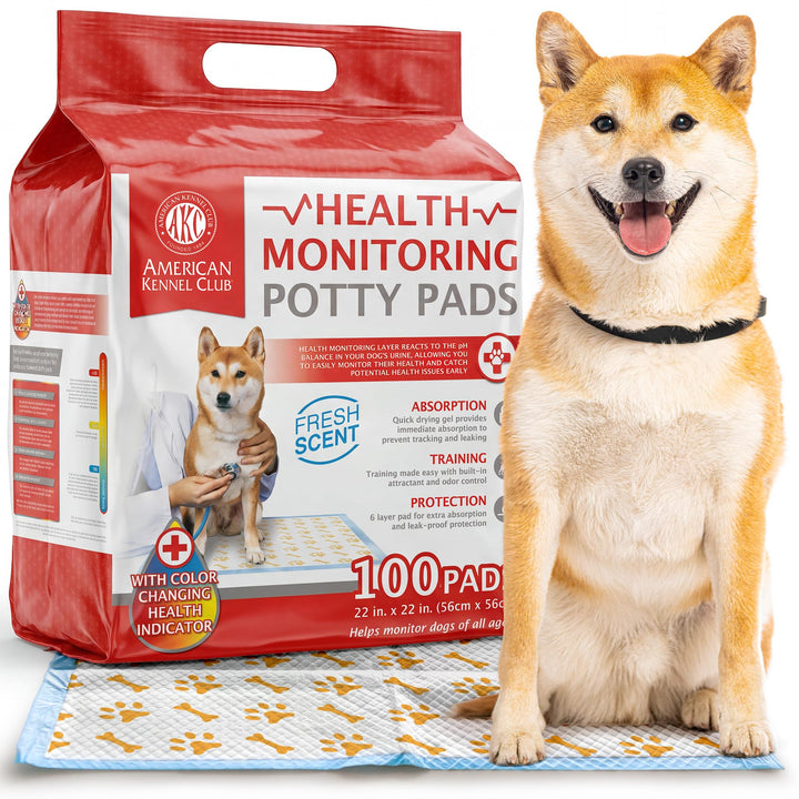 AKC Advanced Puppy Pads with Health+ color-change indicator signals health awareness