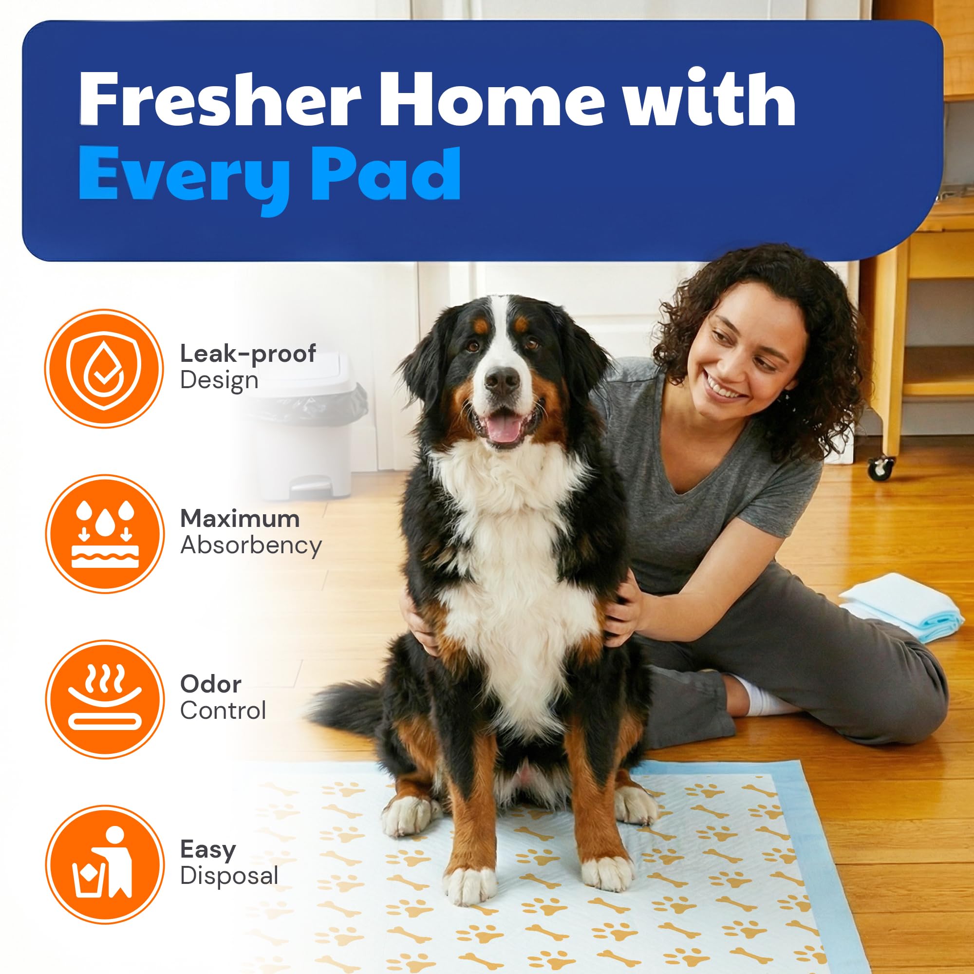 AKC Advanced Puppy Pads leakproof top layer protects floors during use
