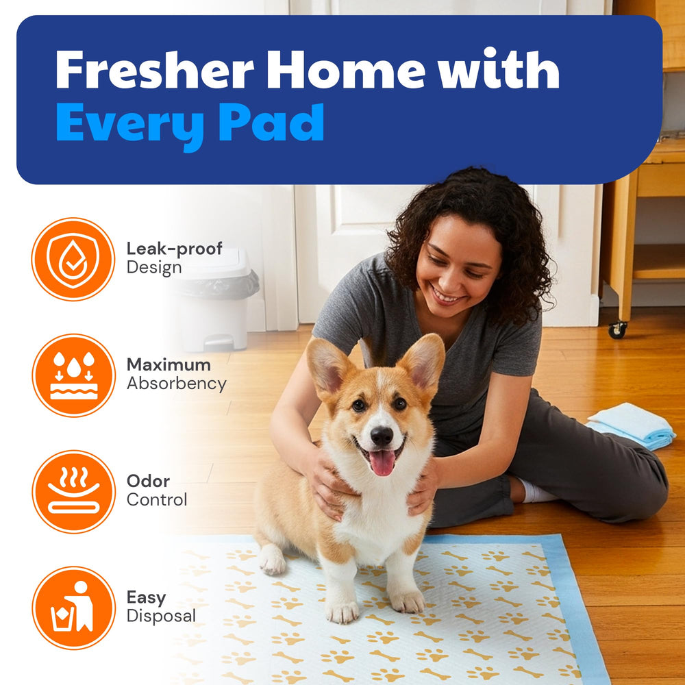 AKC Advanced Puppy Pads leakproof top layer protects floors from accidents