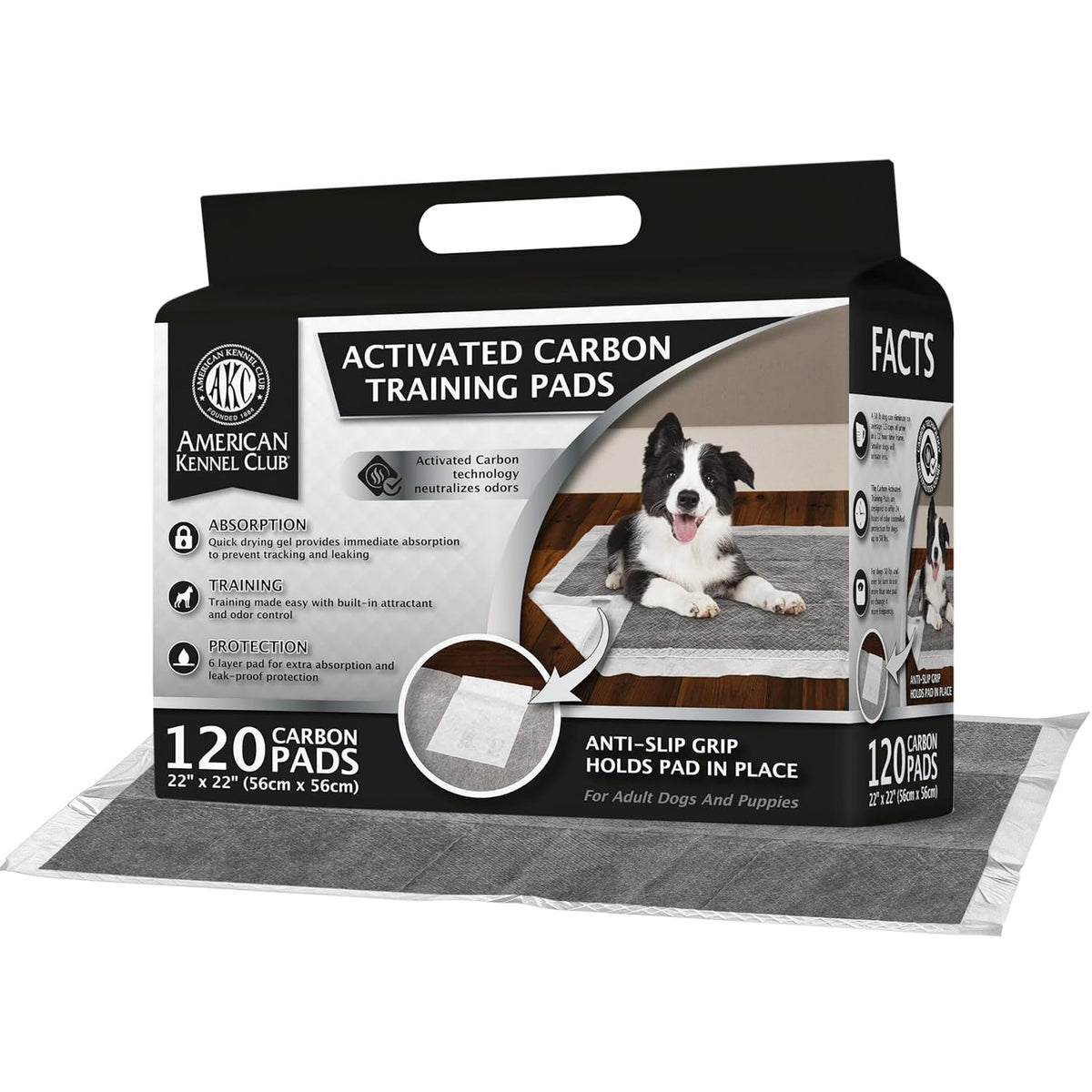 American Kennel Club charcoal puppy training pads with absorbent core for odor control.