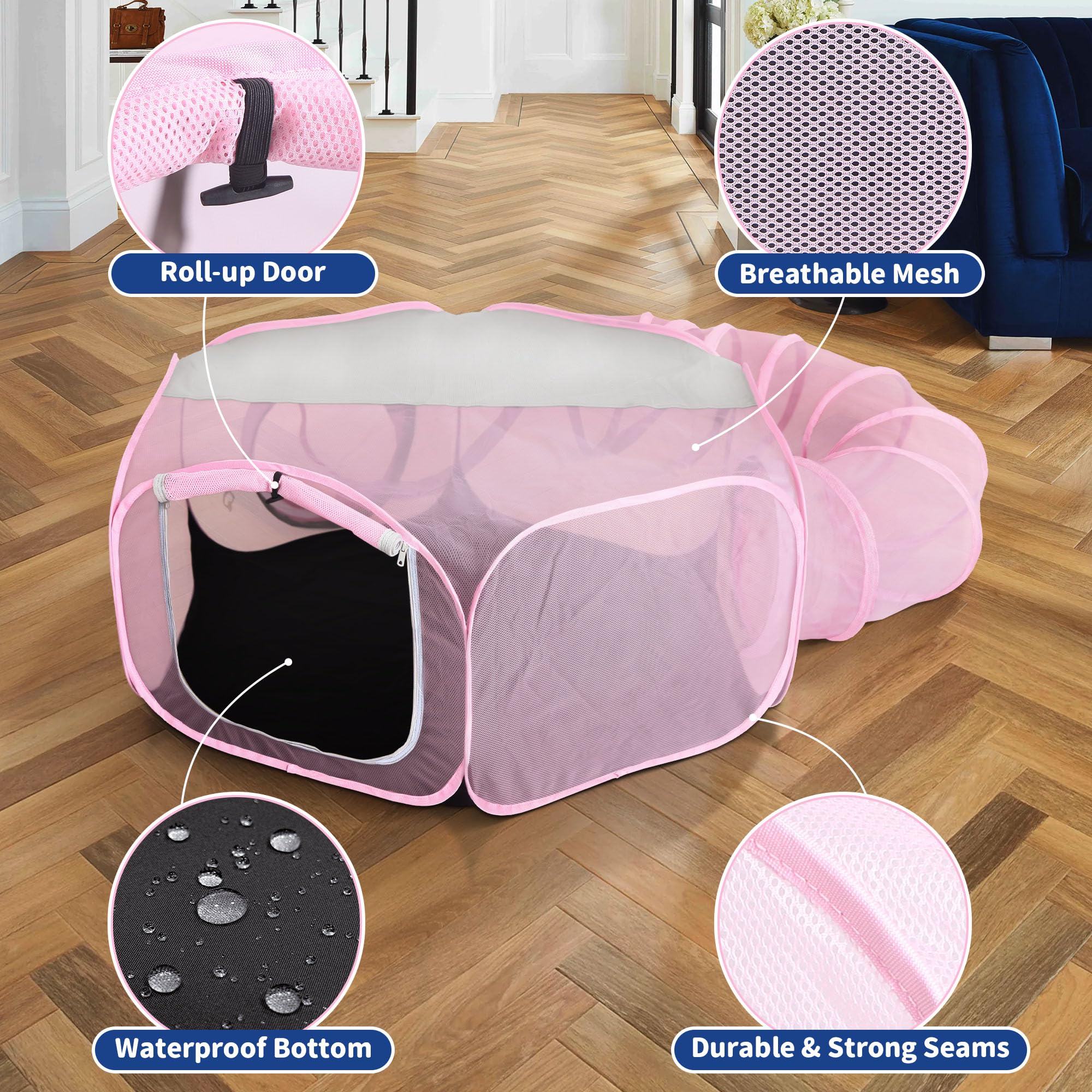 Akinerri cat-tent-and-tunnel view demonstrates roomy interior for multiple small pets.