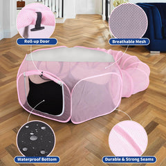 Akinerri cat-tent-and-tunnel view demonstrates roomy interior for multiple small pets.