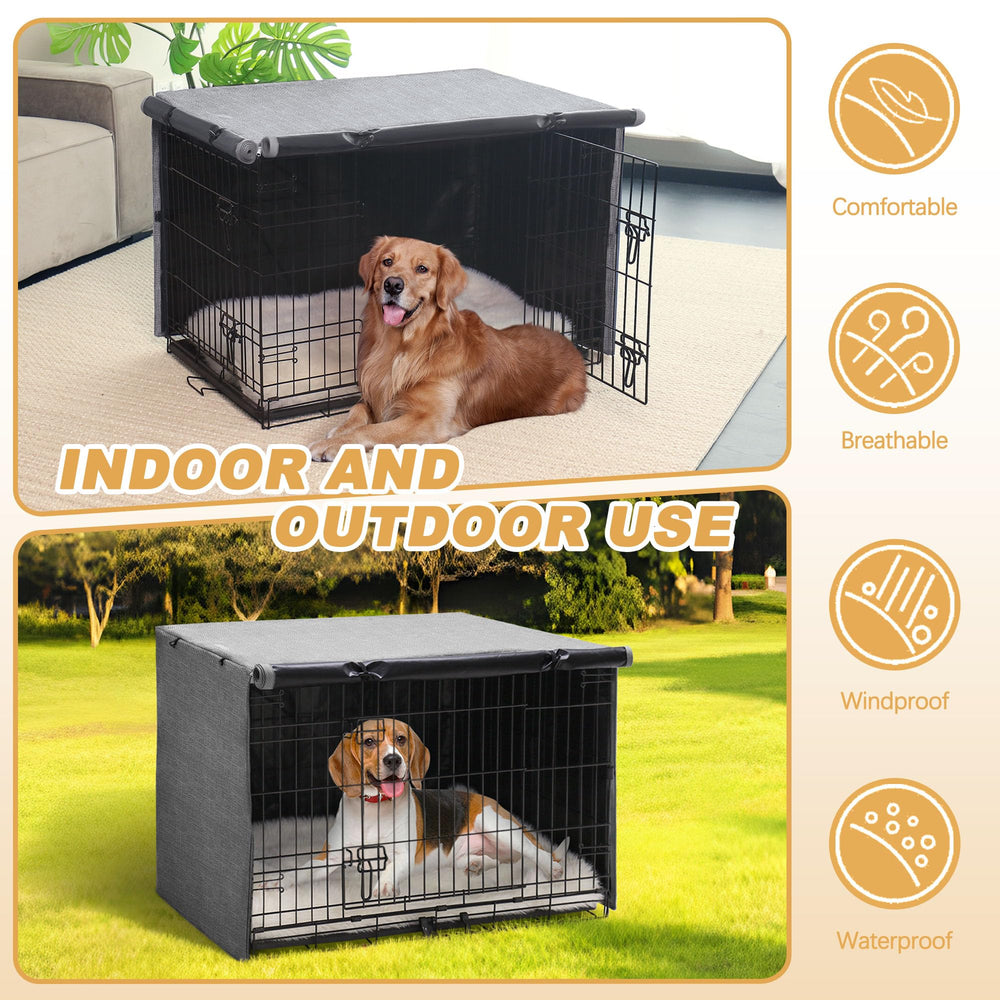 Akinerri dog crate cover close-up material highlighting durable 600D fabric and waterproof coating.