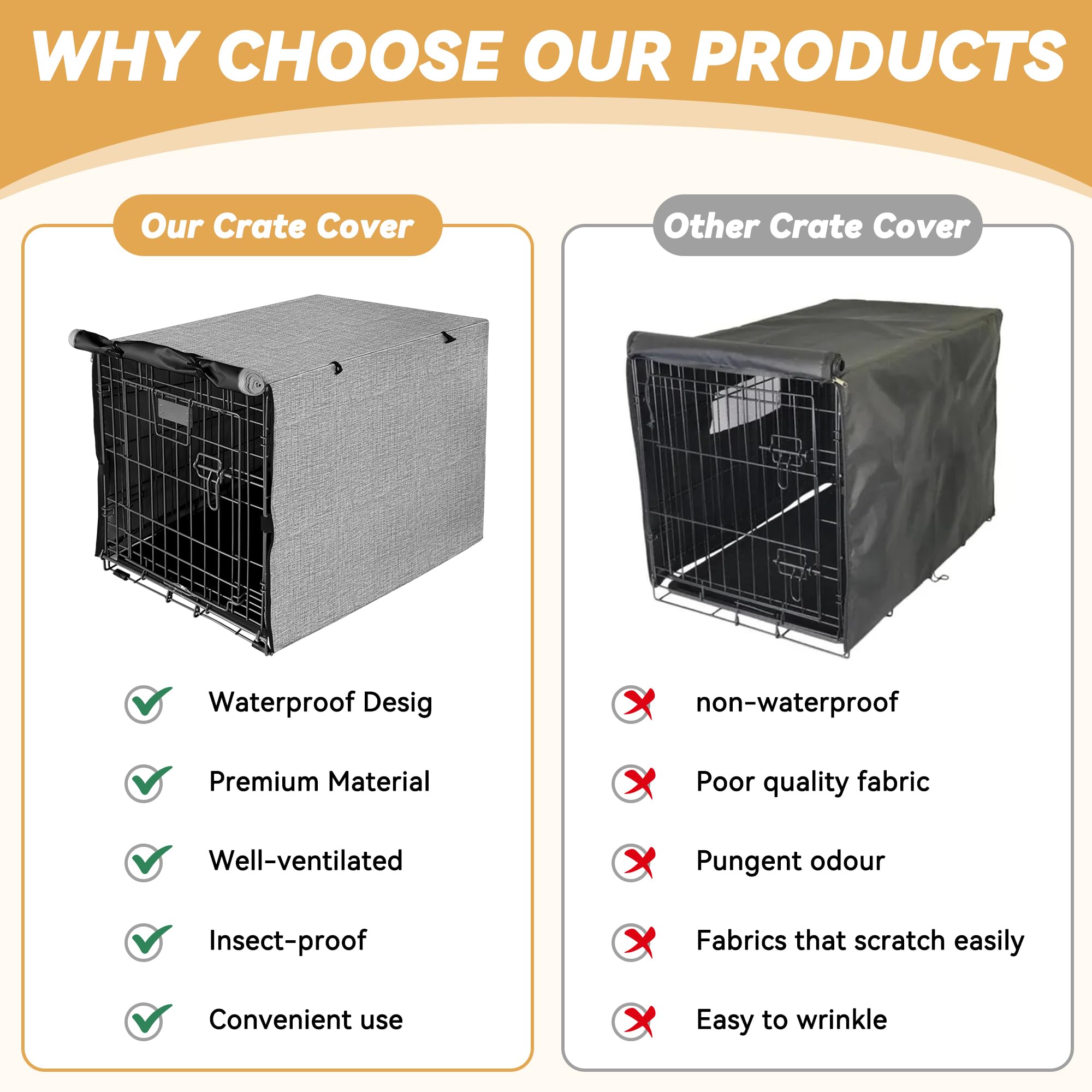 Akinerri dog crate cover rolled-door view demonstrating easy access and secure closure.