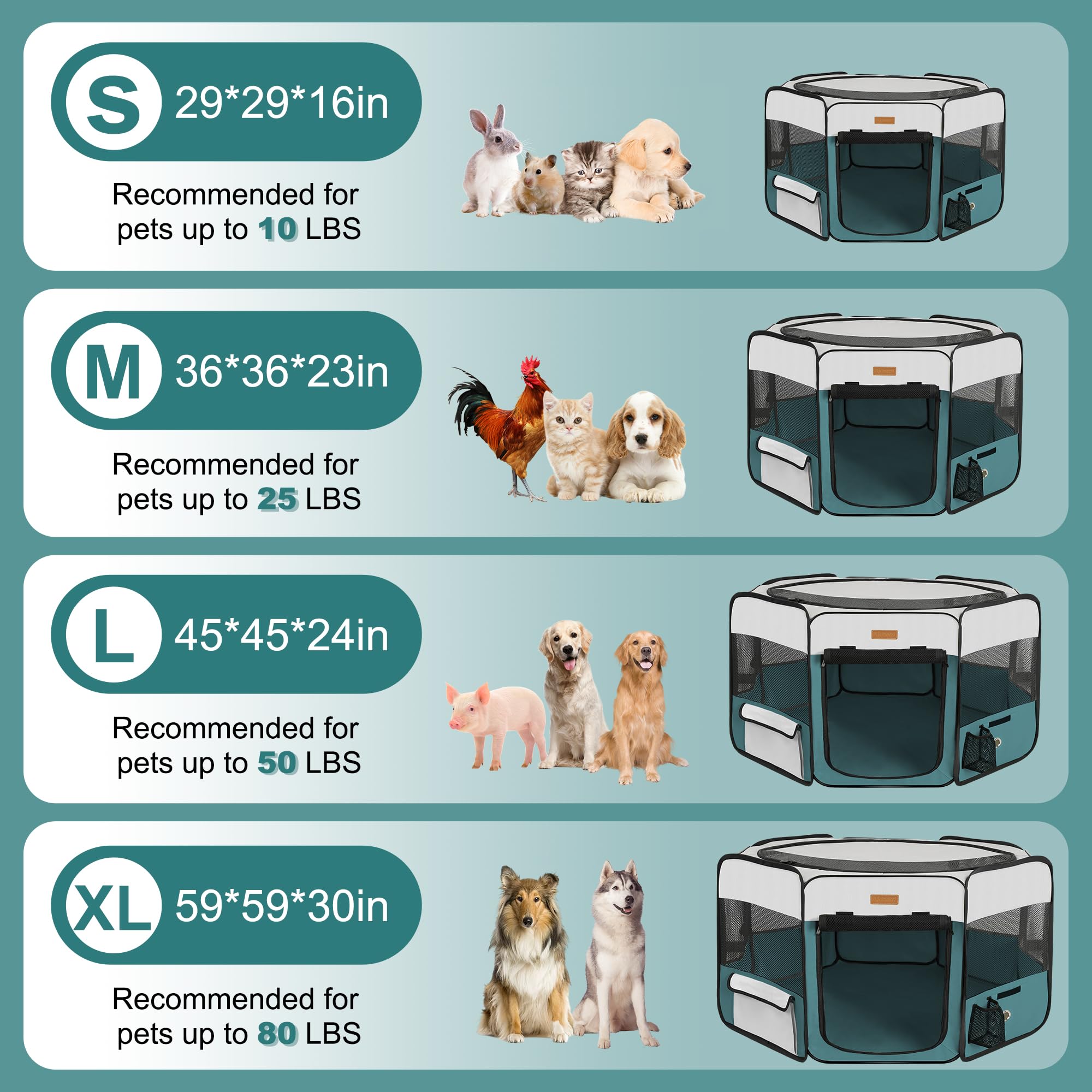 Akinerri dog pen with side zipper door, easy entry and exit.
