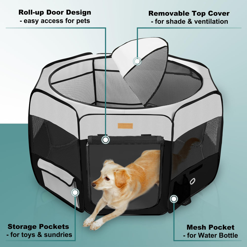 Akinerri playpen 8-mesh panel design with semi-mesh top enhances ventilation.