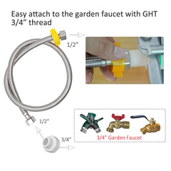 AKUATUZ hose adapter for quick 3/4 GHT faucet connection.