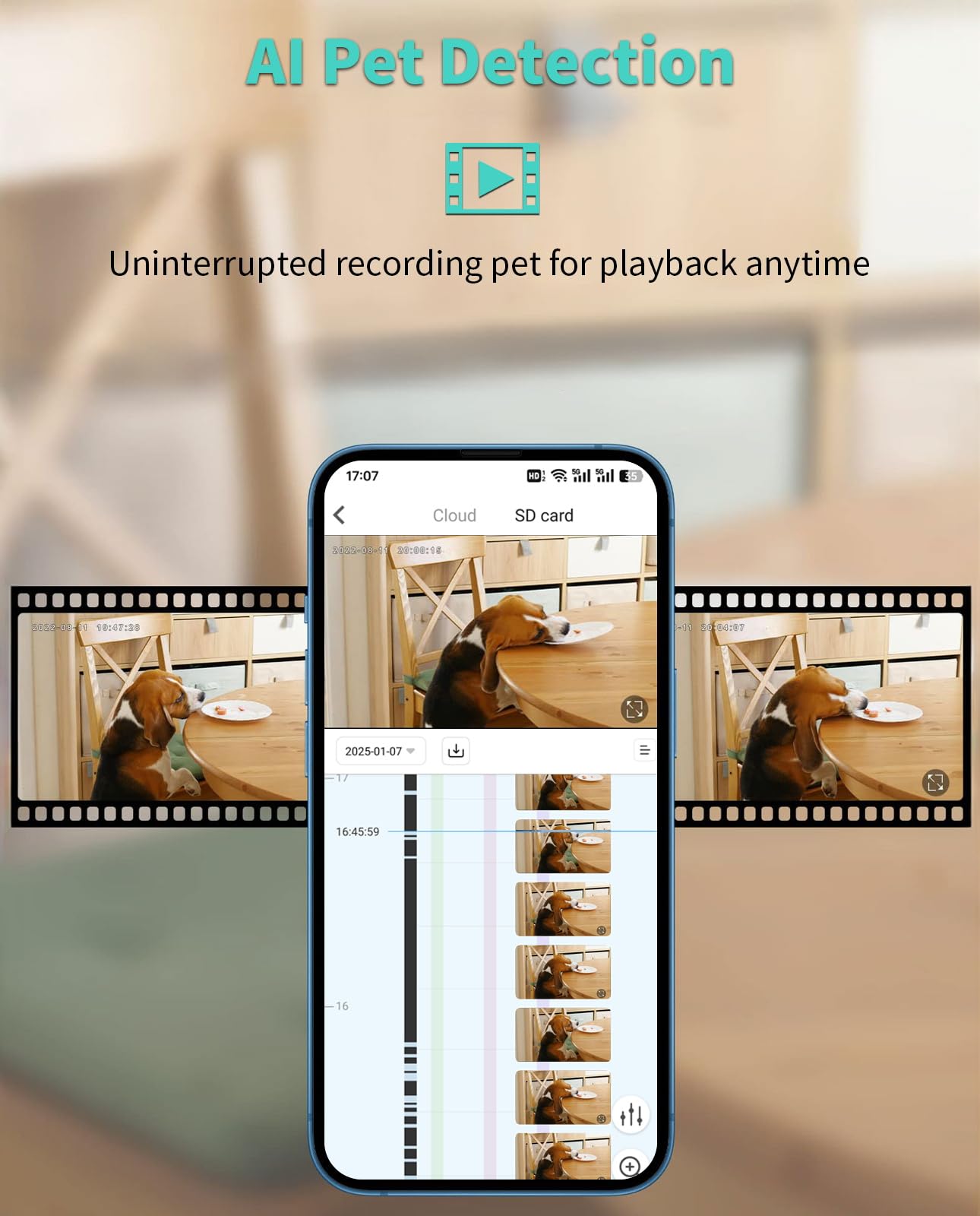 Alaga AI detects humans and pets to highlight activity.