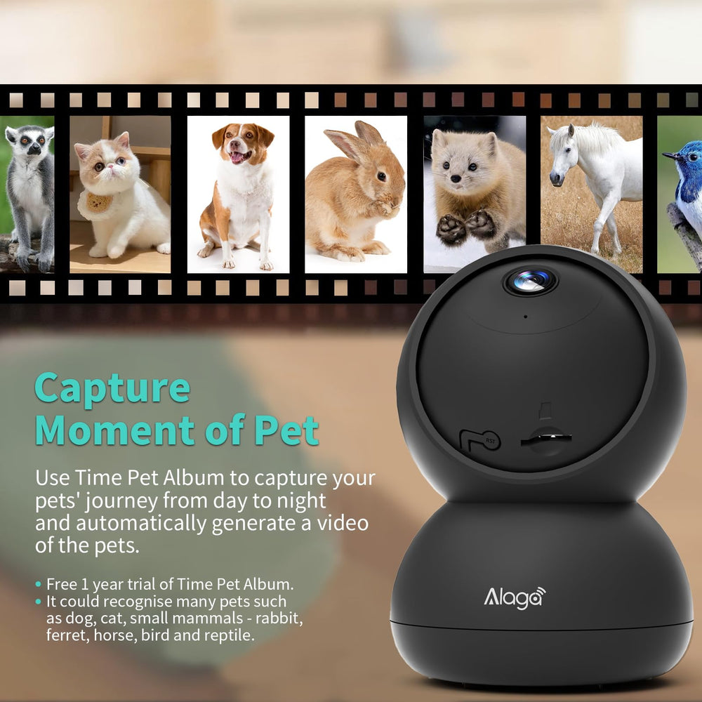 Alaga indoor camera night vision for clear low-light footage.