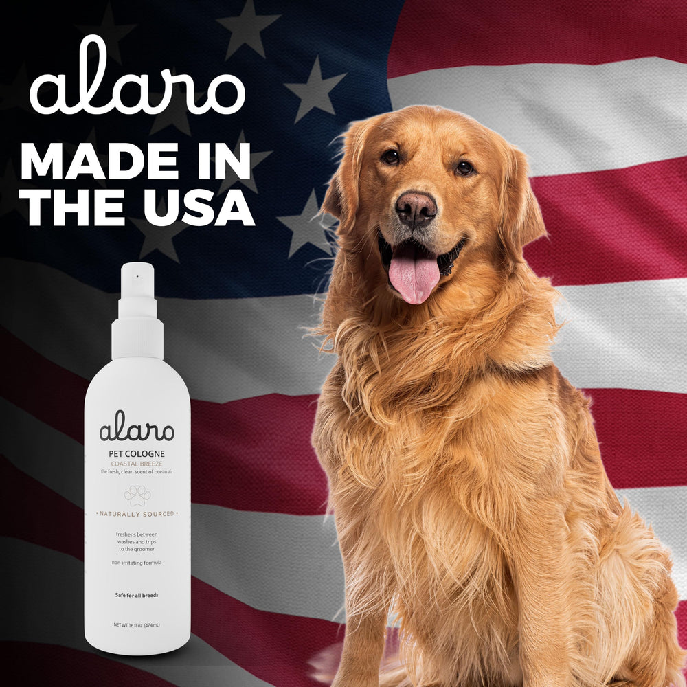 Alaro Dog Cologne Spray 16 oz packaging ready for months of use.