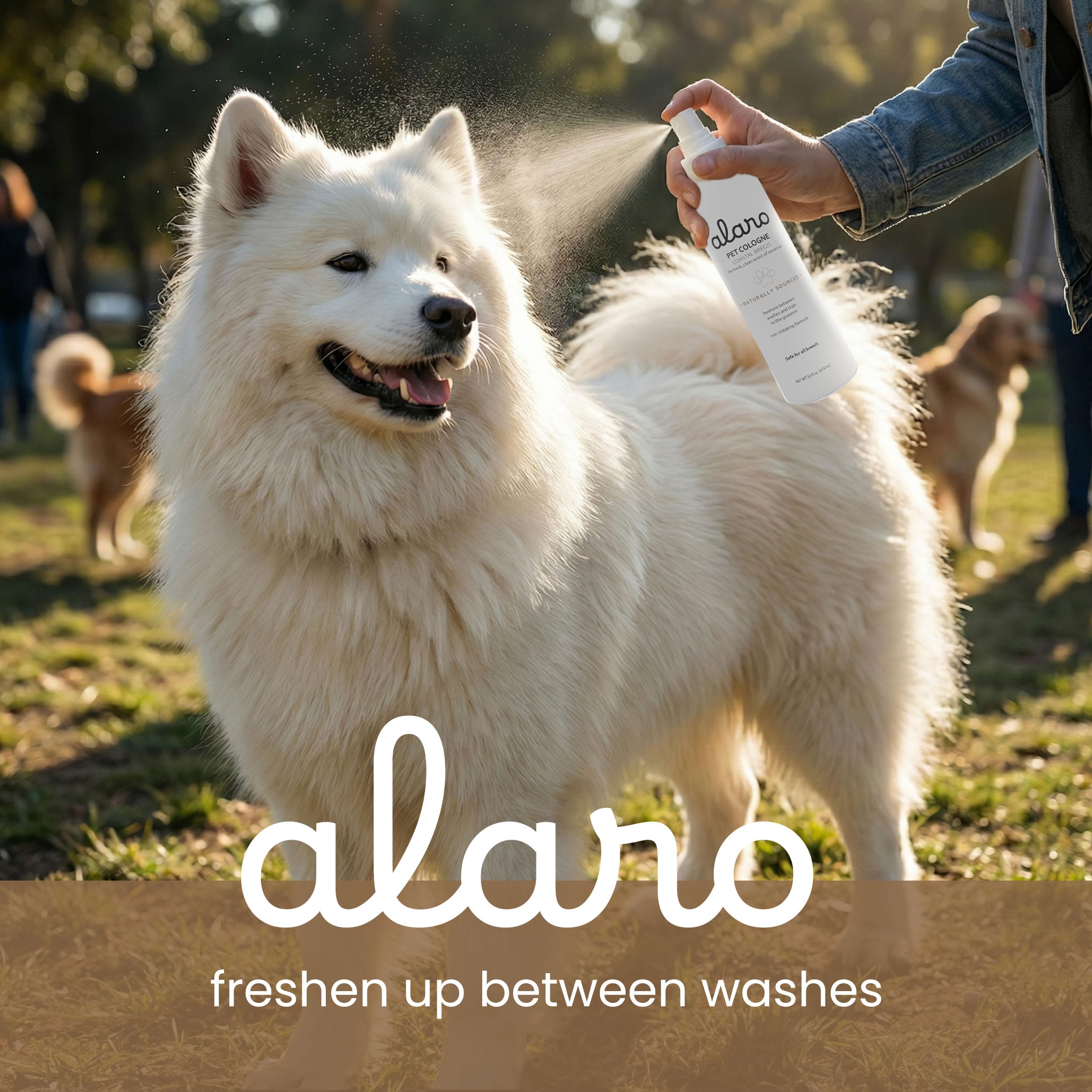 Alaro Dog Cologne Spray Made-in-USA label indicating quality and safety.