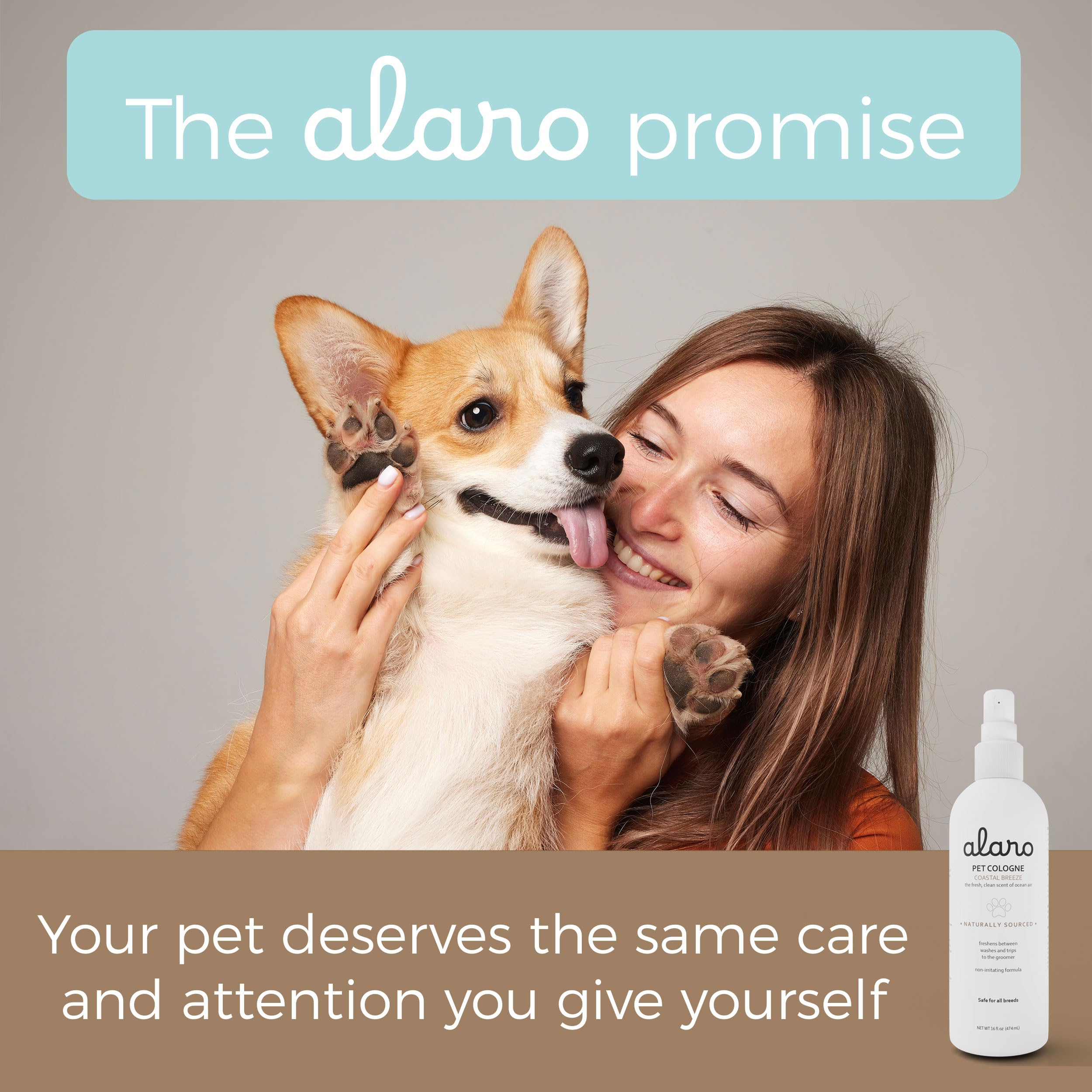 Alaro Dog Cologne Spray action being applied to a pet's coat for quick refresh.