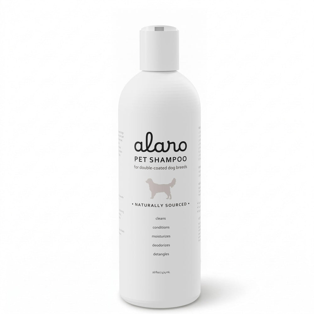 Alaro dog shampoo bottle front for double-coated breeds