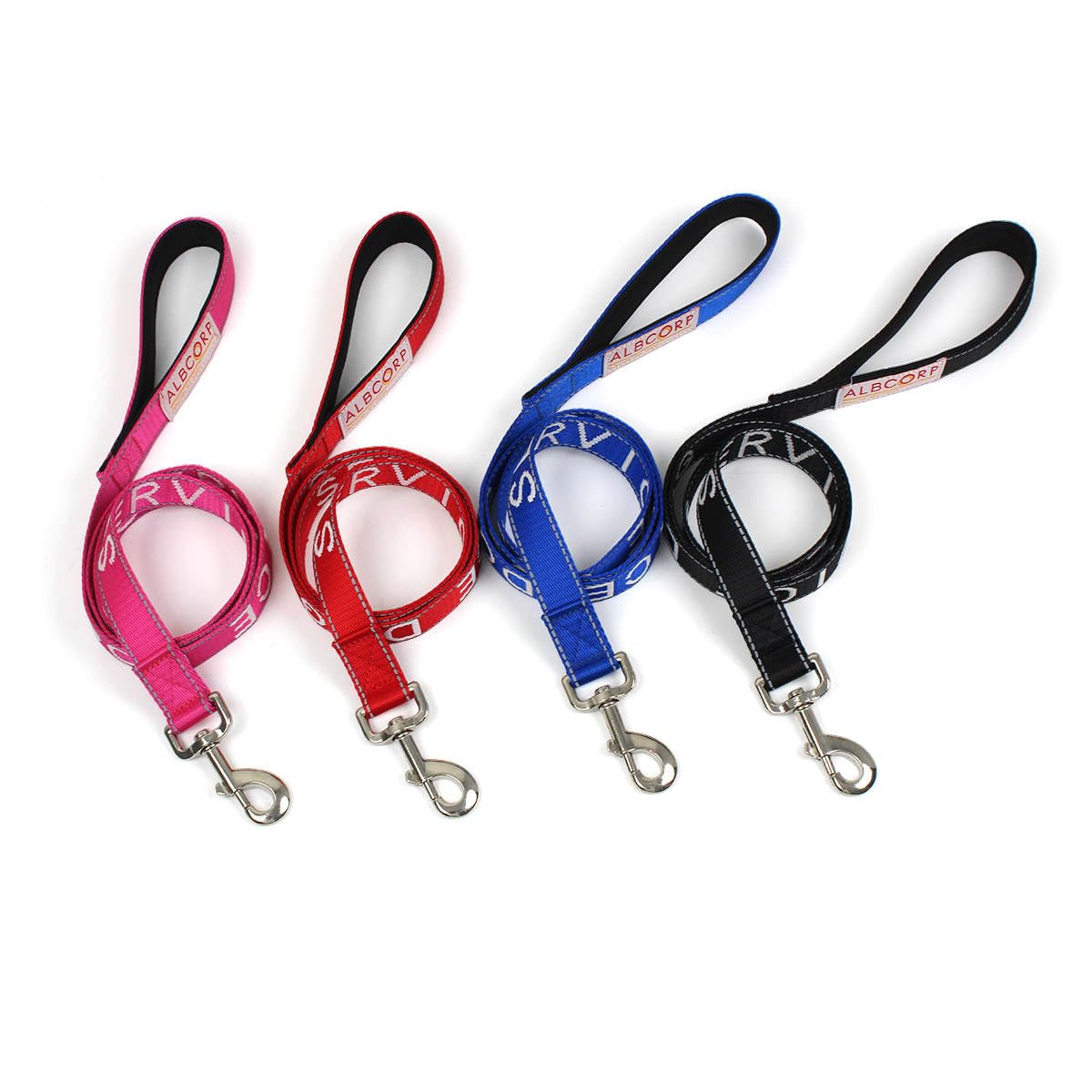 ALBCORP leash shows the padded neoprene handle for comfortable grip.