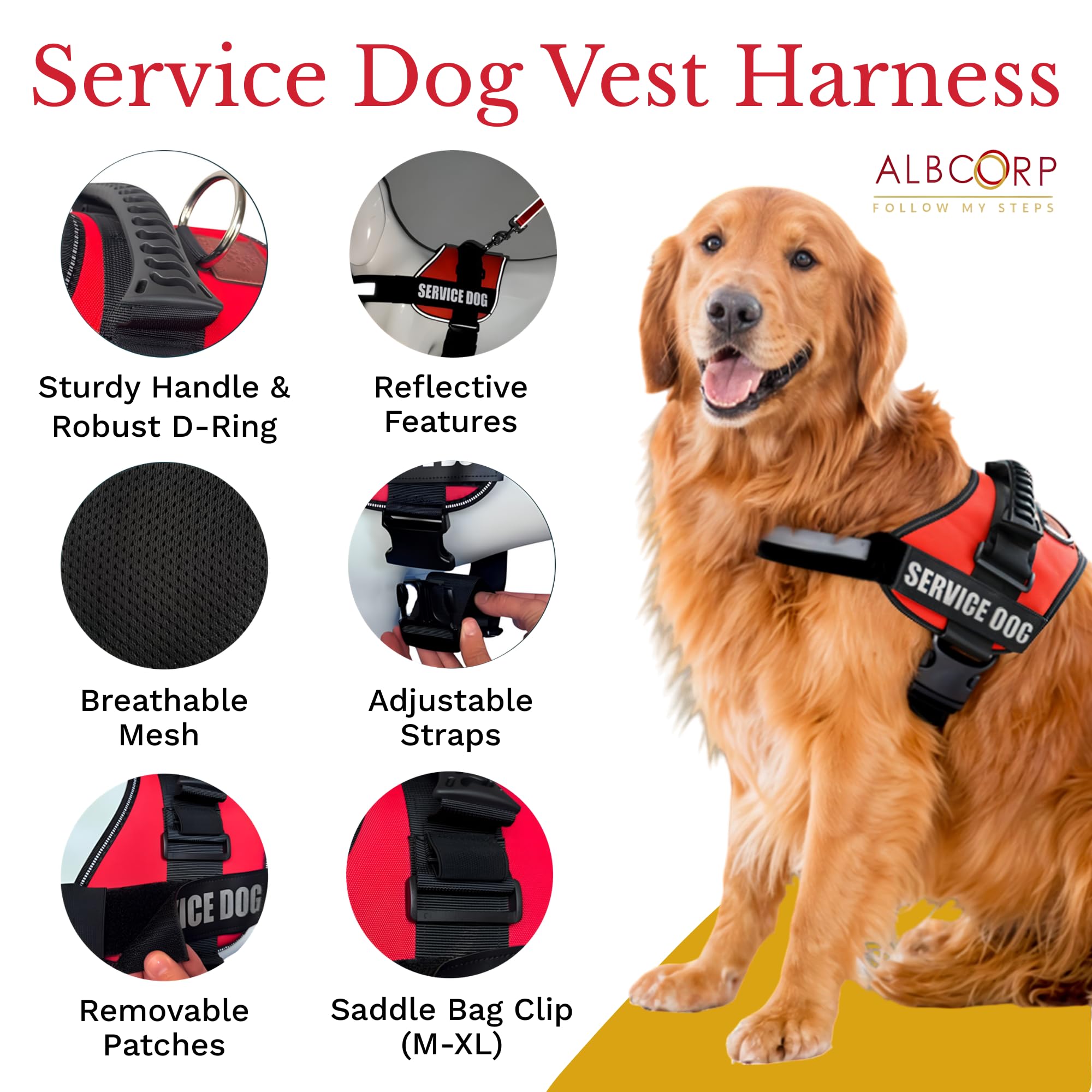 ALBCORP service-dog-vest-harness-d-ring features durable hardware for daily use.