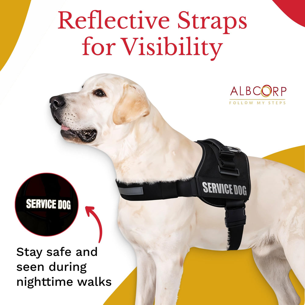 ALBCORP service-dog-vest-harness-reinforced-buckle ensures secure closure during training.
