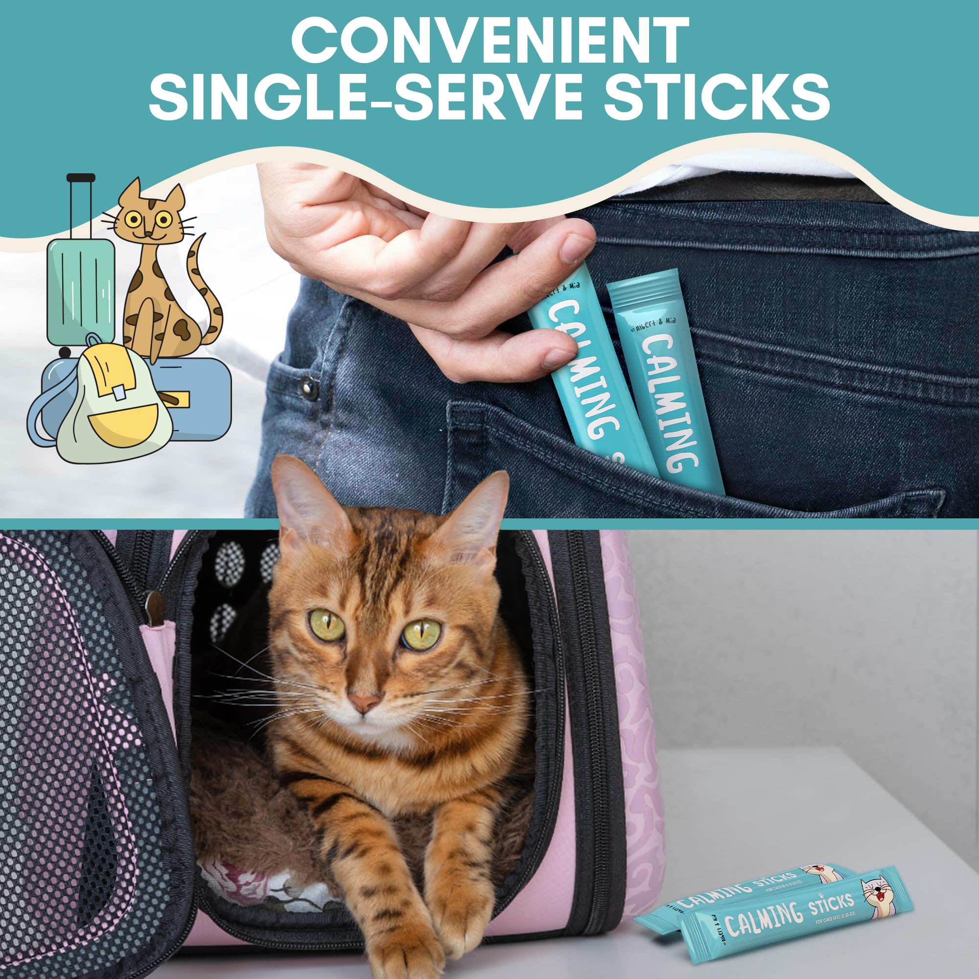 Albert & Mia kitten-friendly calming treat shown for young cats.
