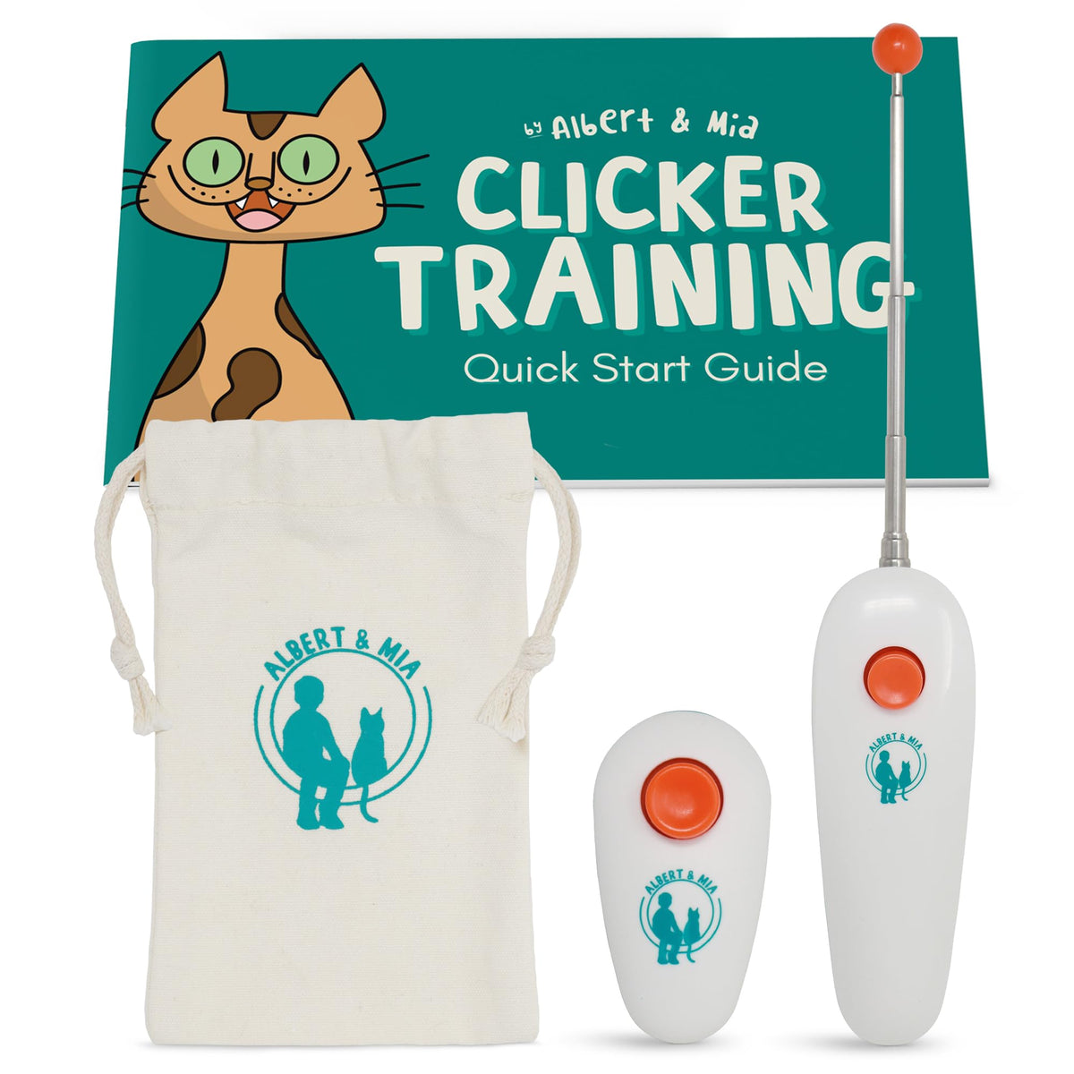 ALBERT & MIA Quiet Clicker close-up for calm indoor cat training