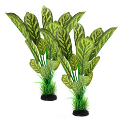 ALEGI silk aquarium plant with green stripes enhances tank realism and color.