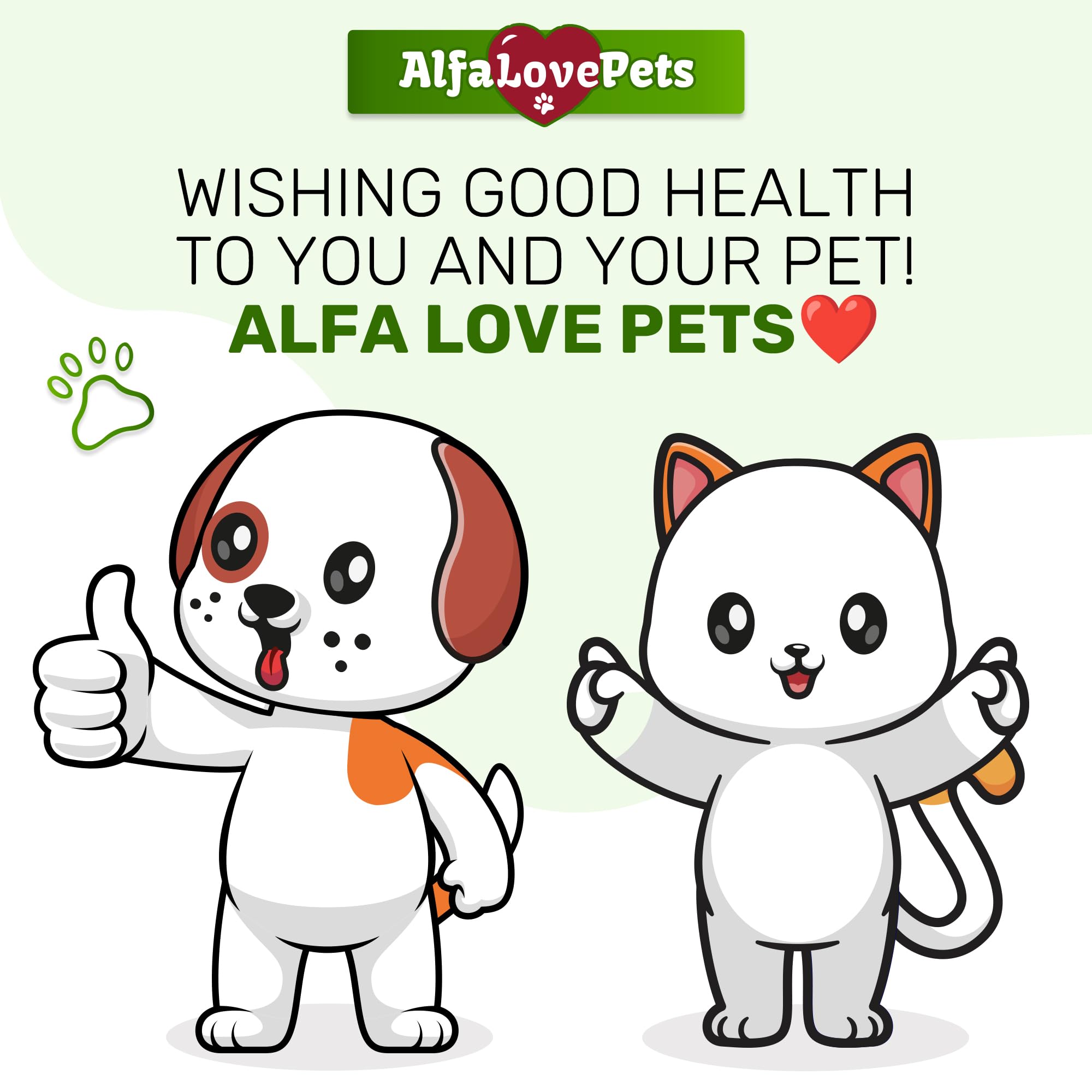 Alfa Love Pets 2oz bottle label detail with safe, natural ingredients.