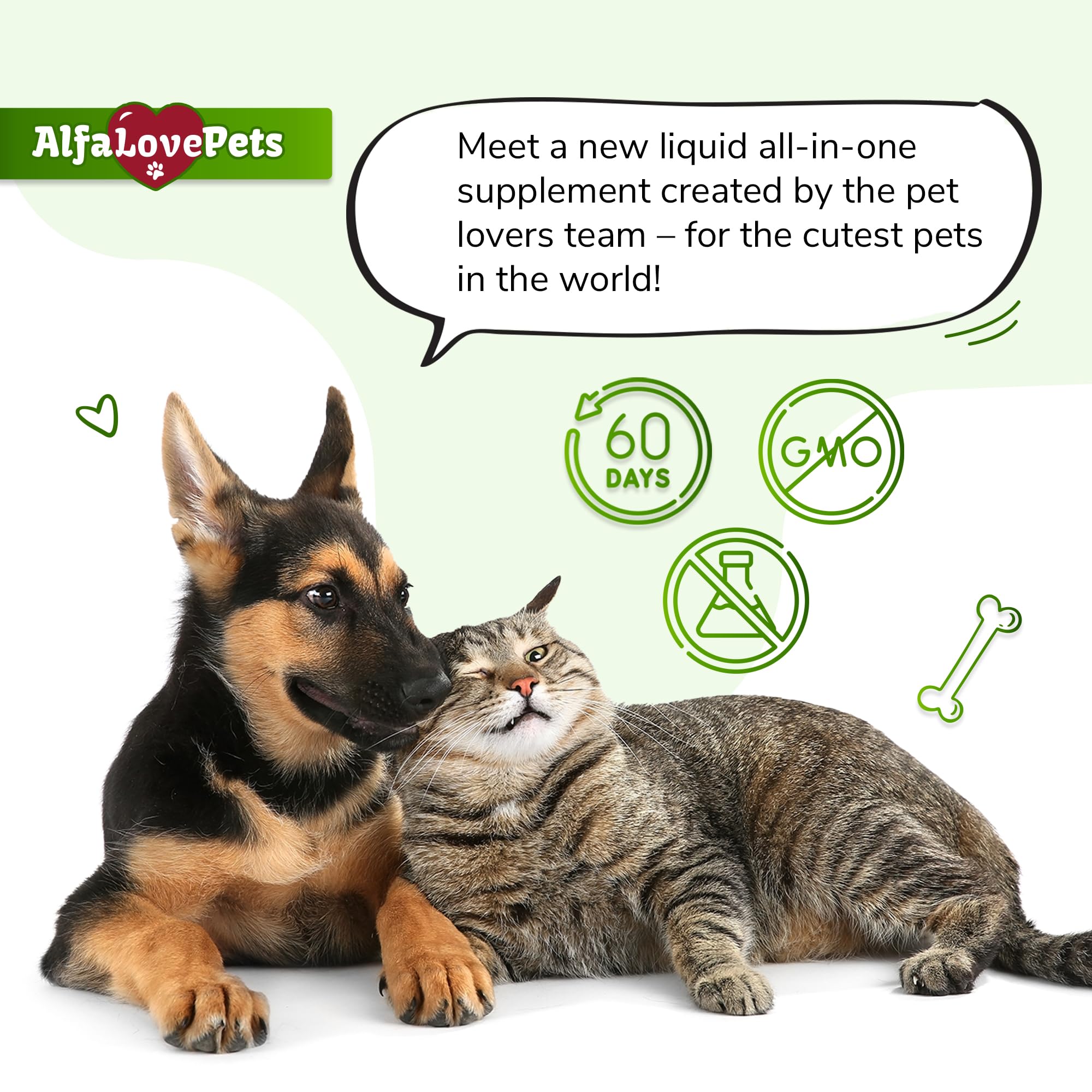 Alfa Love Pets kidney support bottle showing packaging for all ages.