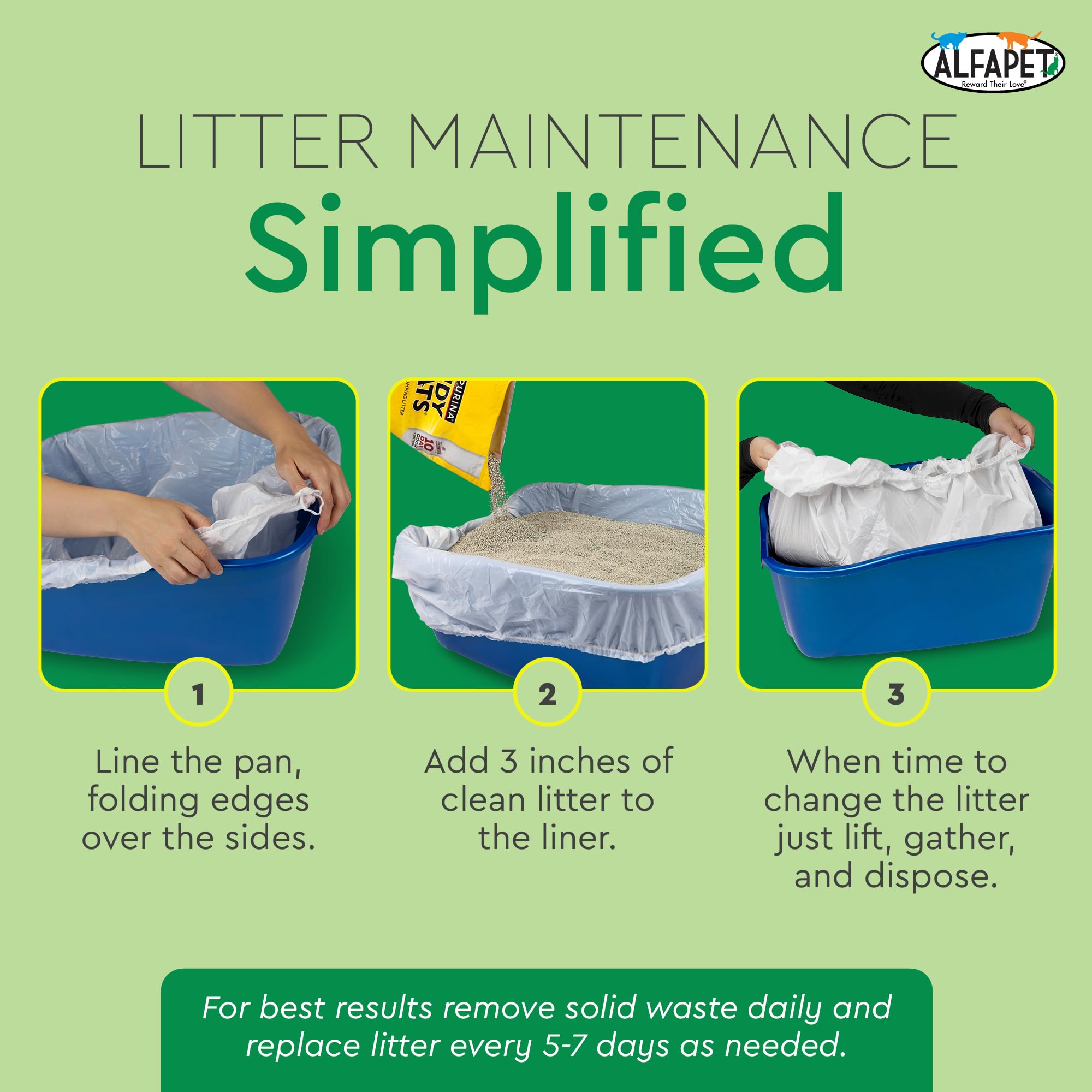 Label highlighting 30 lb capacity of Alfapet liner