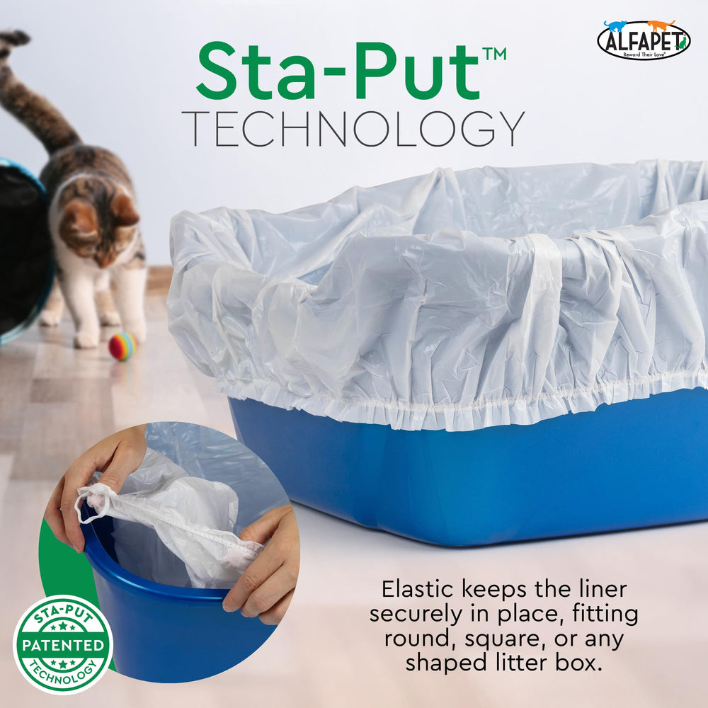 Alfapet disposable cat pan liner reduces cleanup time after scooping.