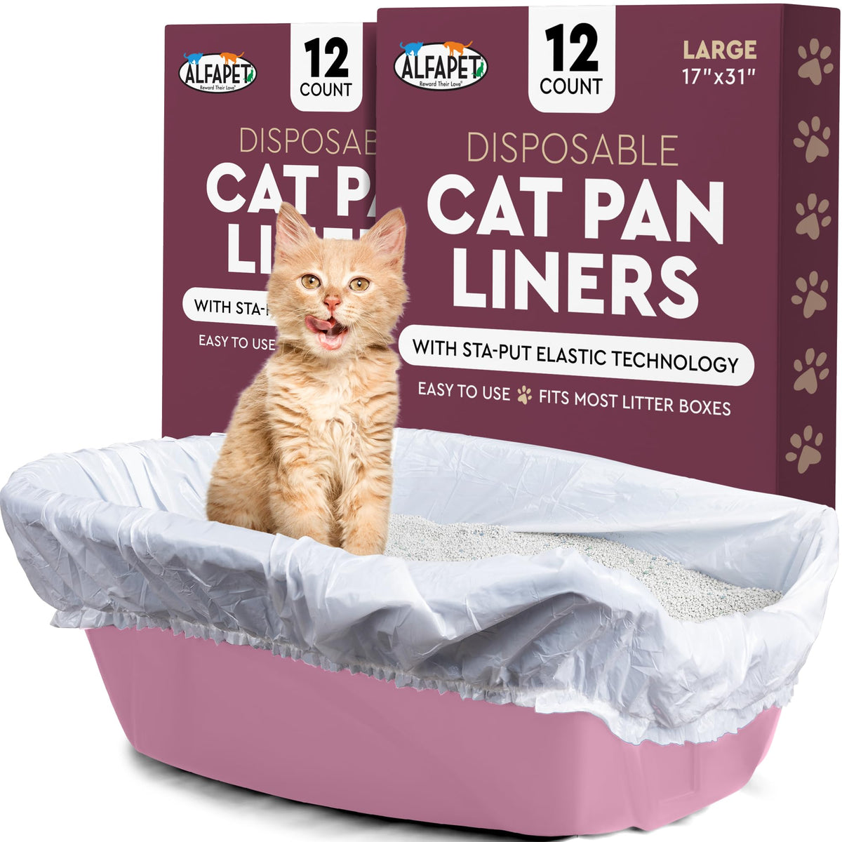 Alfapet elastic liner box-pack: convenient disposal and mess reduction.
