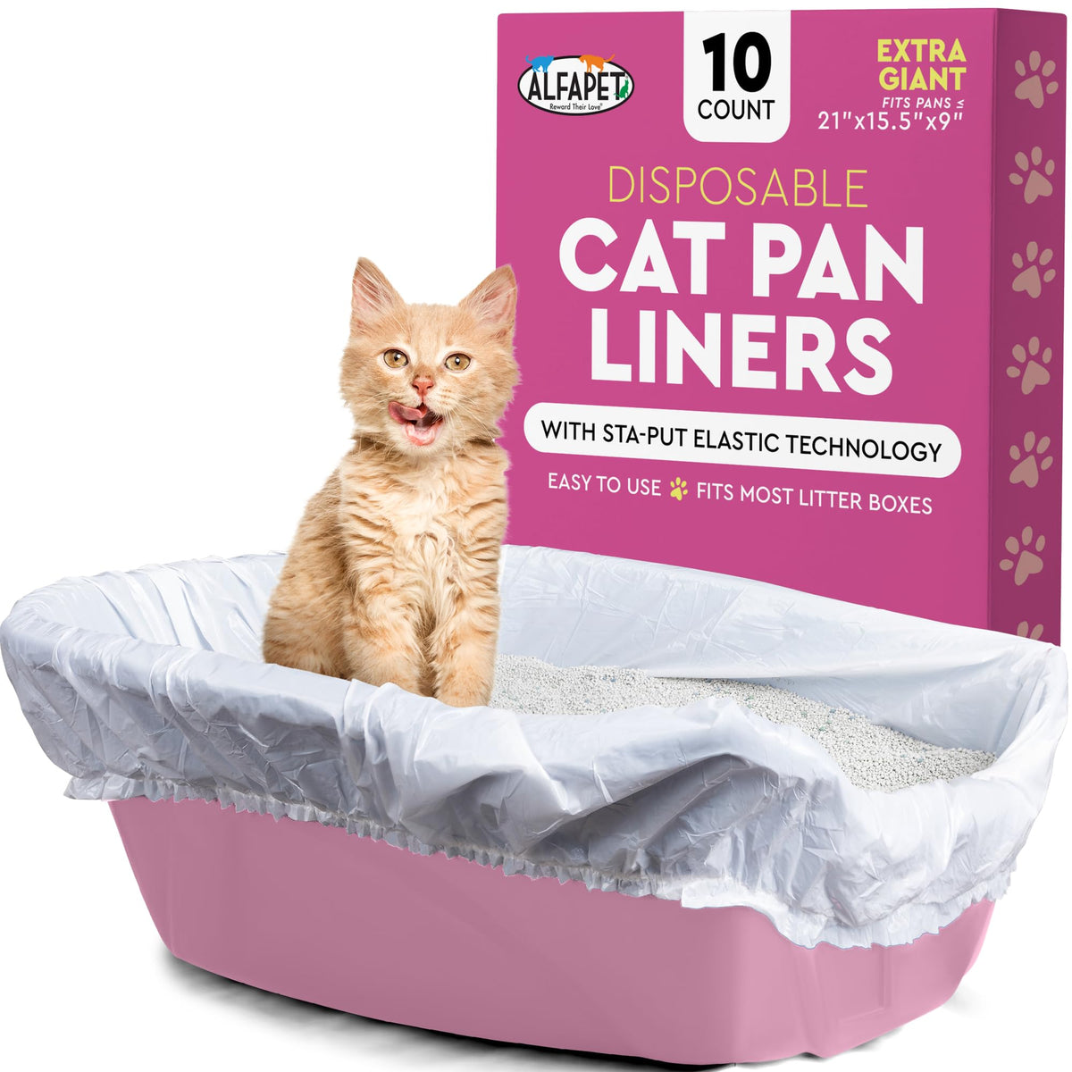 Alfapet Elastic Litter Box Liner in extra giant size fits oversized pans for spill-free use.