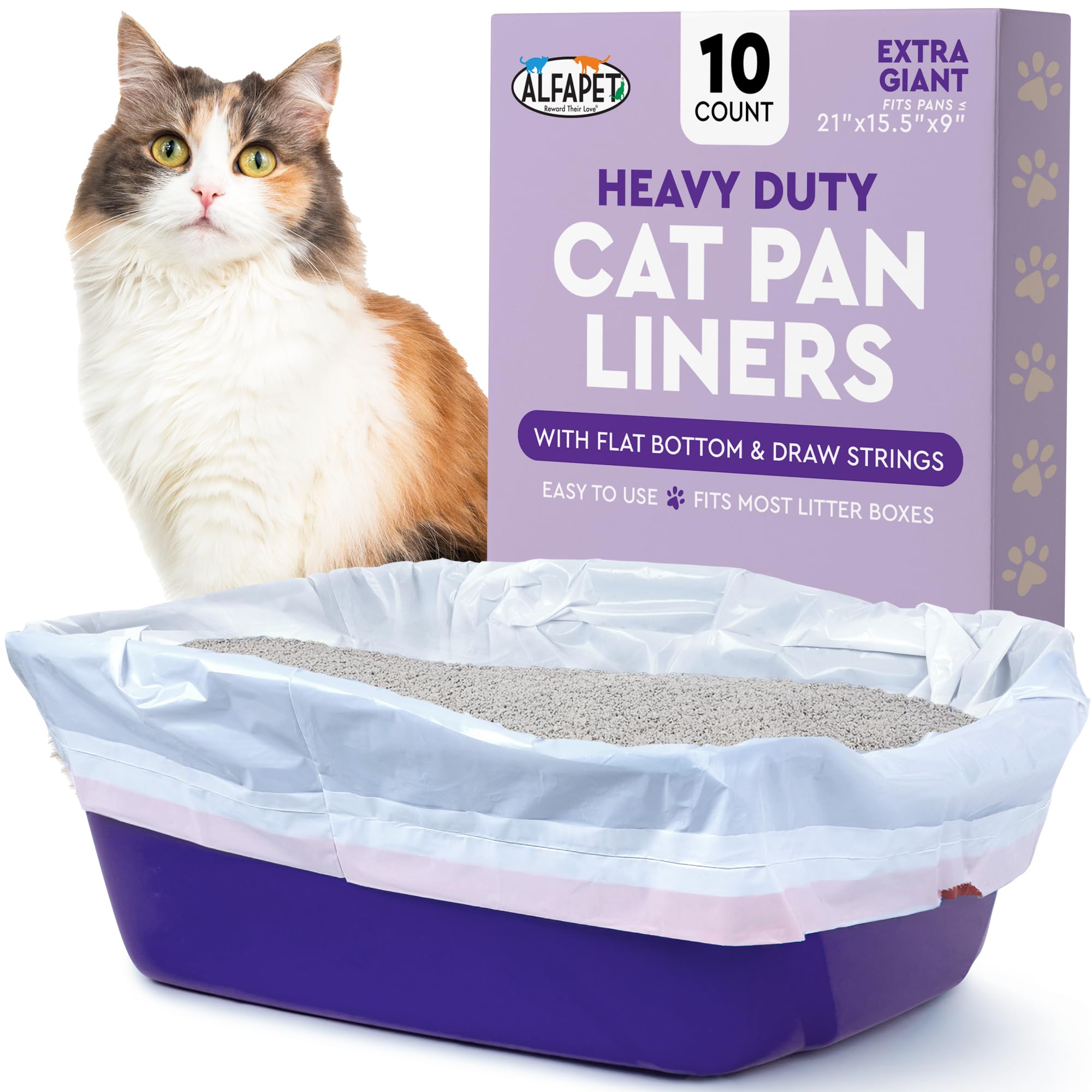 Alfapet heavy-duty liners with flat bottom for a snug, spill-free fit.
