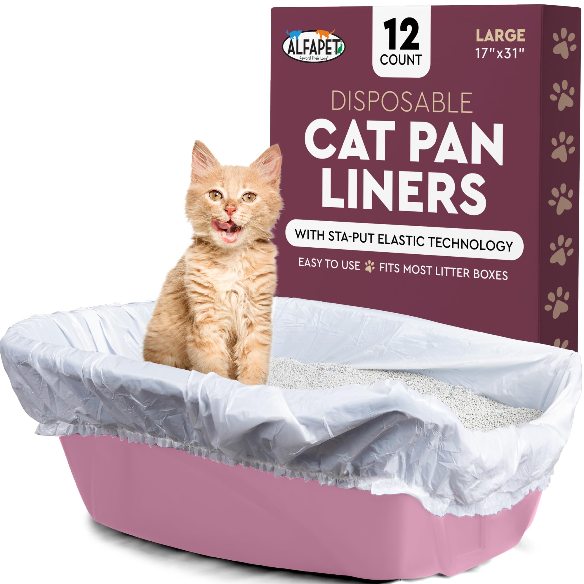 Alfapet liner with Sta-Put elastic securing in a medium litter pan.
