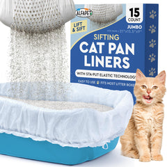 Alfapet jumbo sifting liner with solid bottom for easy cleanup.