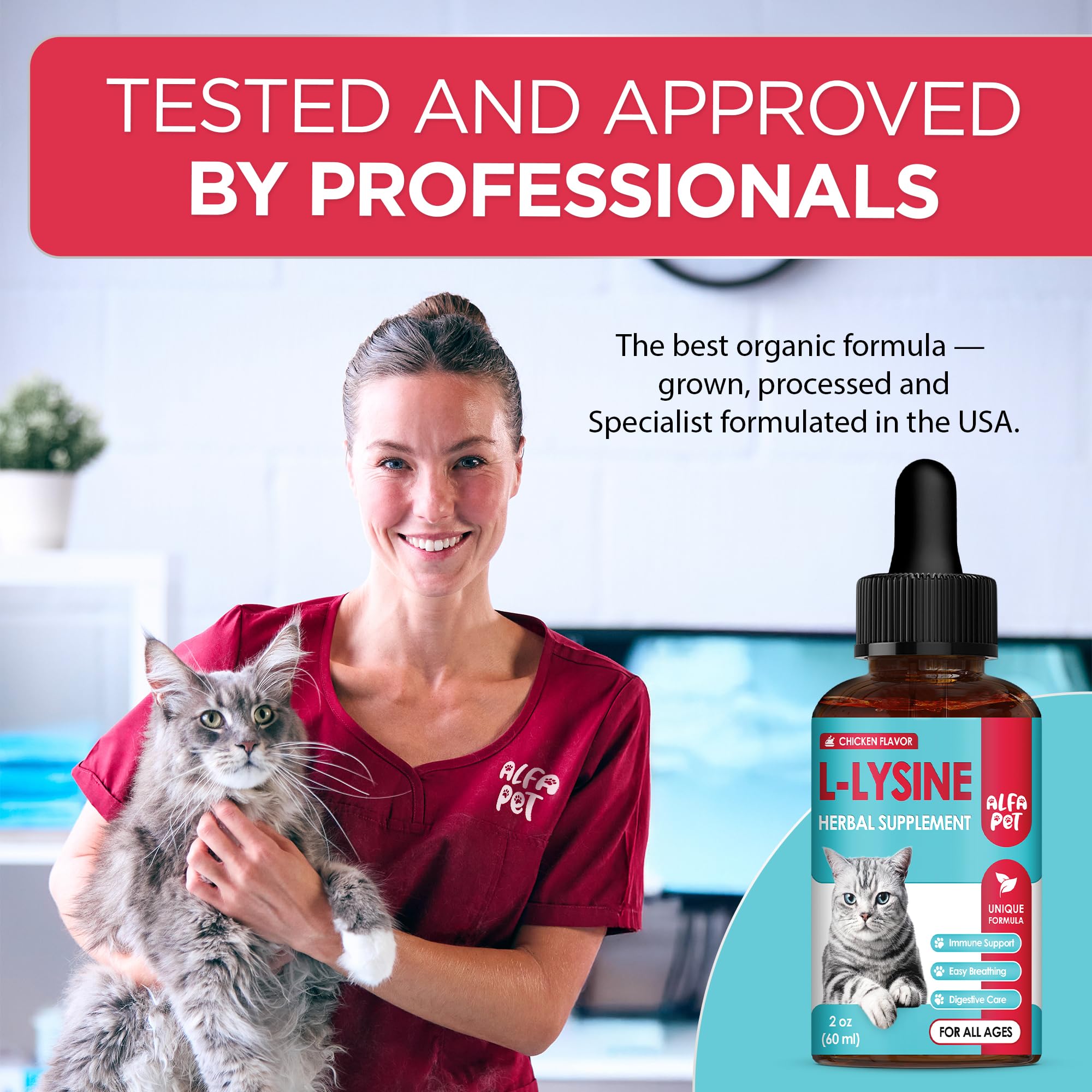 Alfa Pet liquid stored at room temperature for convenience.