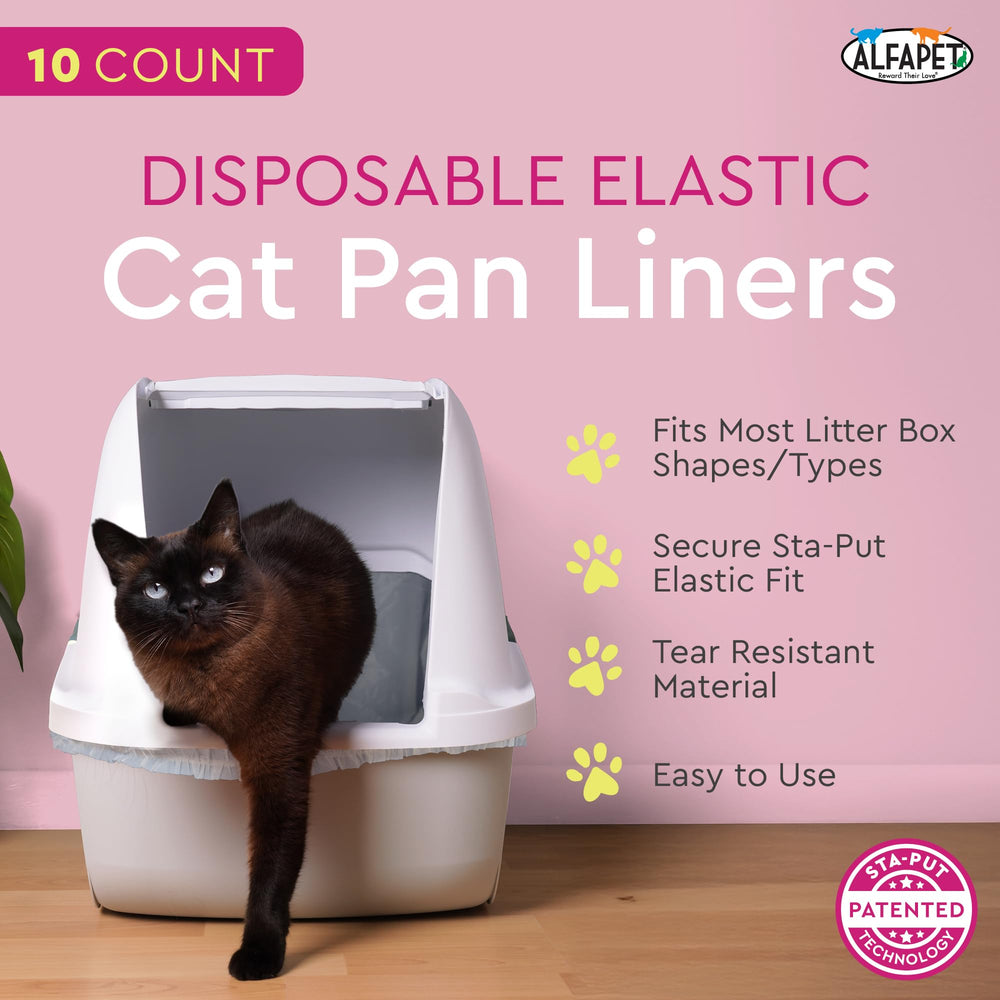 Alfapet Sta-Put secure-fit technology keeps liners in place on any litter box shape.