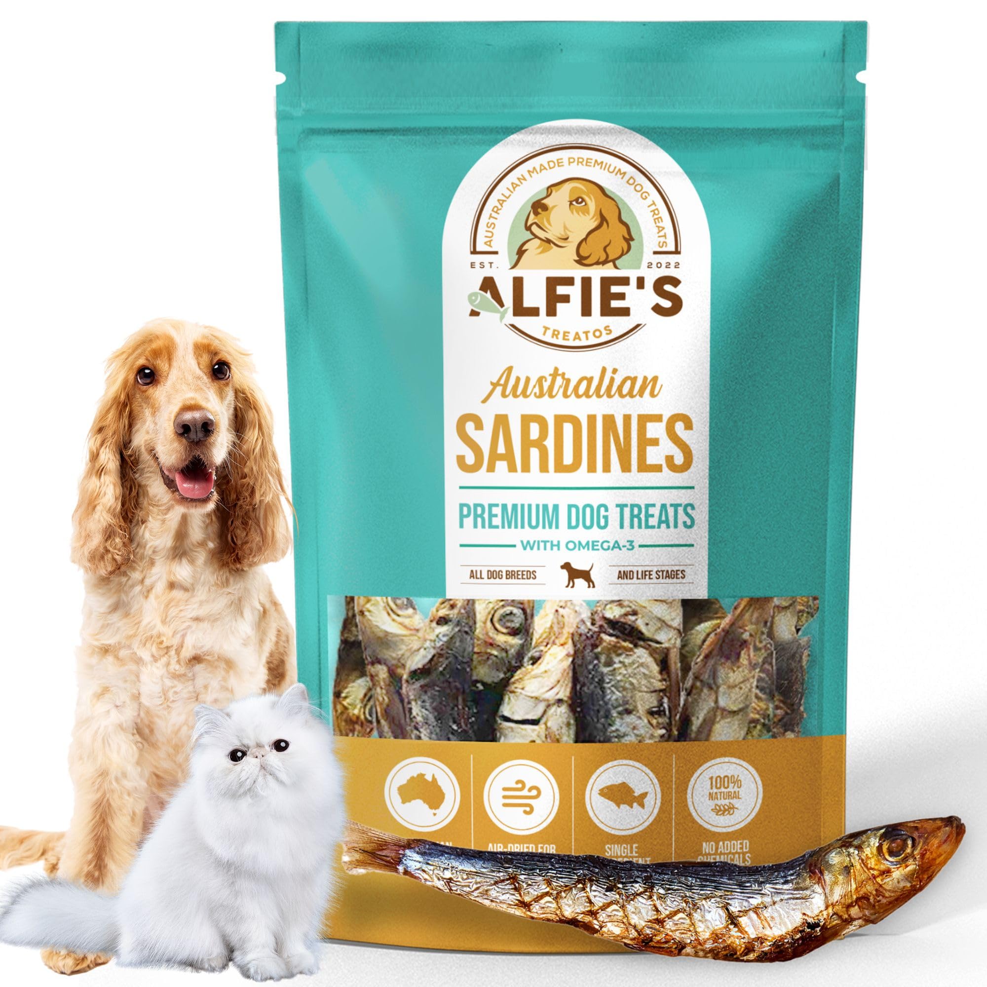 ALFIE'S TREATOS sardines in a dog bowl close-up with rich aroma