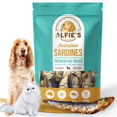 ALFIE'S TREATOS sardines in a dog bowl close-up with rich aroma