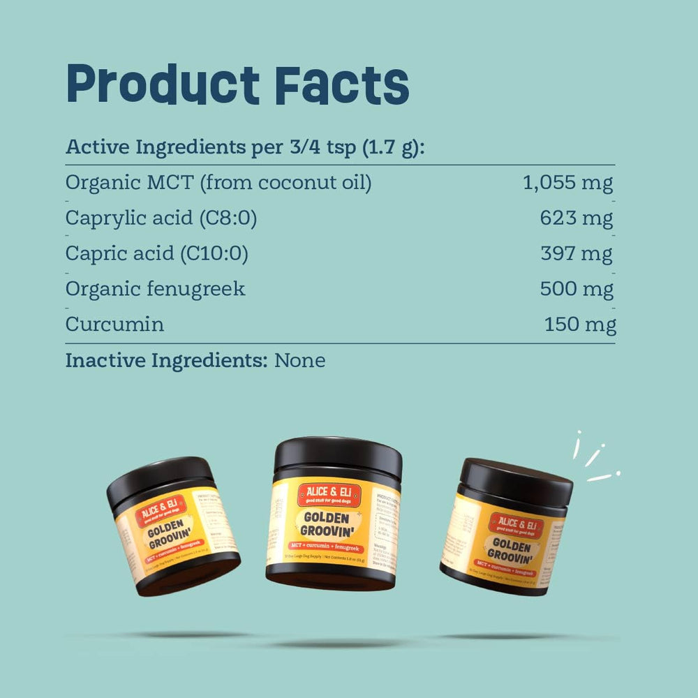 Alice & Eli Golden Groovin turmeric for dogs fenugreek and MCT for absorption