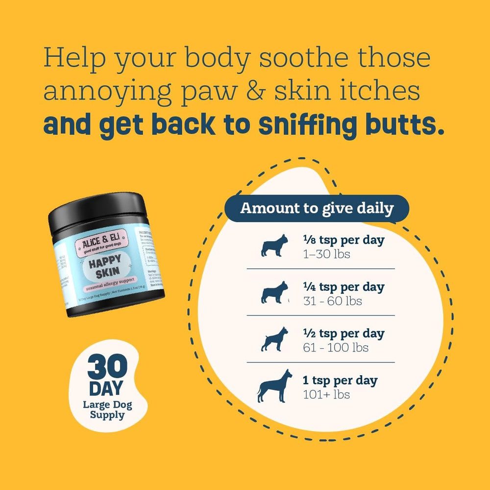 Alice and Eli Happy Skin bovine colostrum packet featuring immune-support nutrients.
