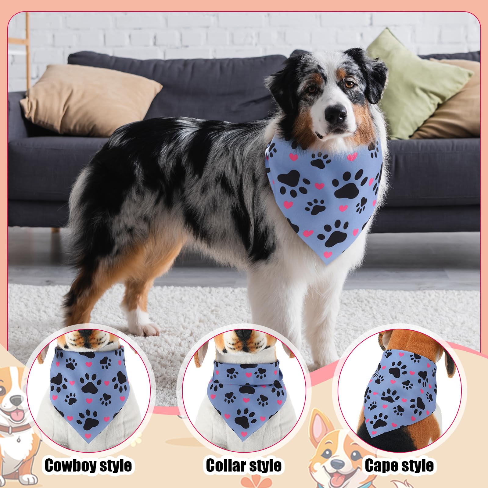 Aliceset adjustable fit bandana makes easy neck sizing for small to medium dogs.