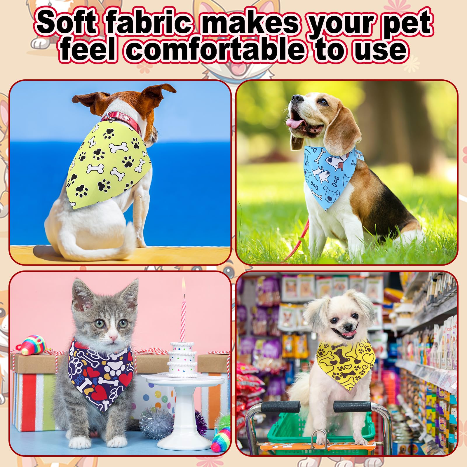 Aliceset versatile dog scarf ideal as photo prop and party accessory.