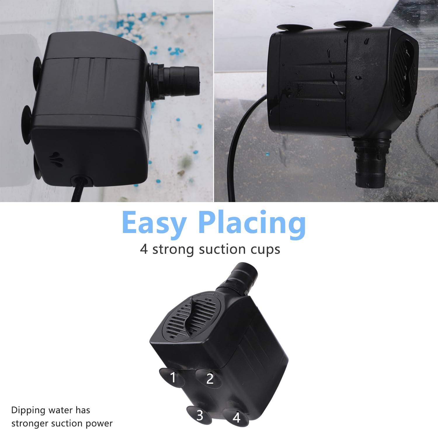 Alizzy strong suction cups secure the pump on smooth surfaces.
