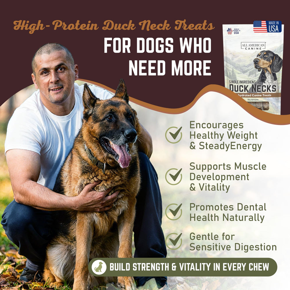 All American Canine duck necks close-up reveals chewy texture ideal for training rewards.