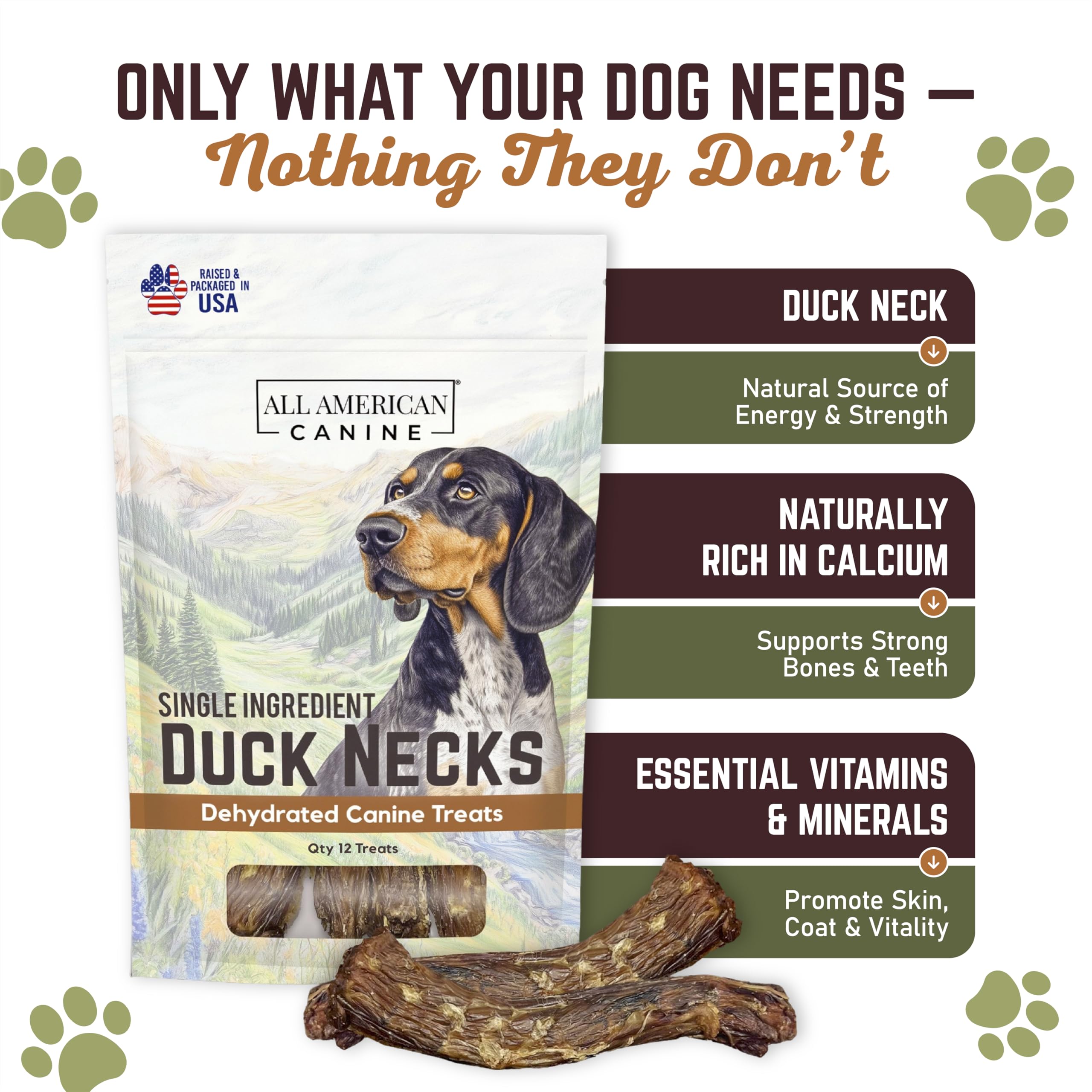 All American Canine duck neck treats texture close-up showcases natural, protein-rich chew.