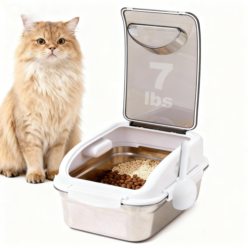 All For Paws 304 stainless steel container with lid preserves dry dog food freshness.